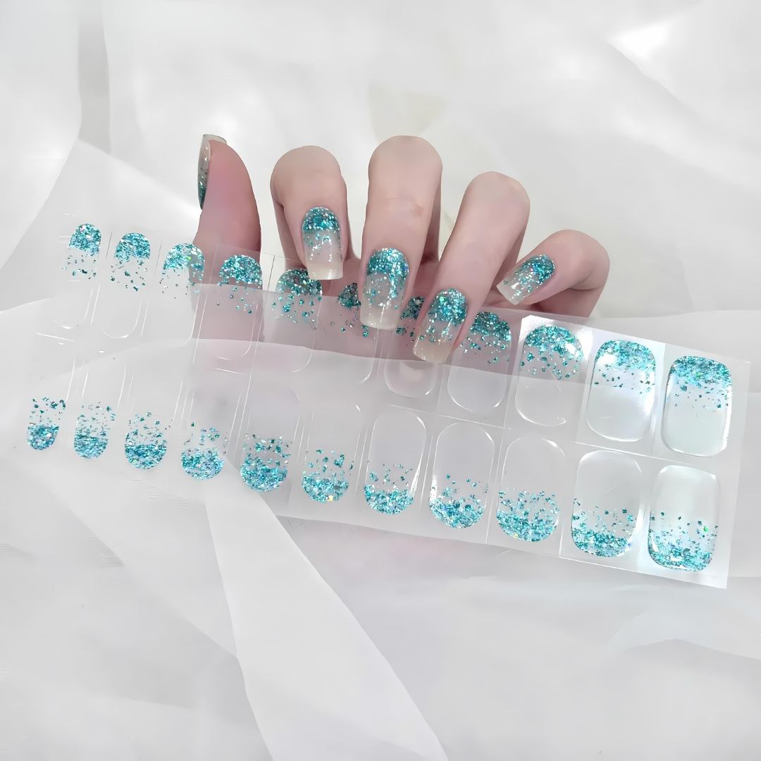 Ocean Glitter Desenli Jel Tırnak Seti 22 Adet